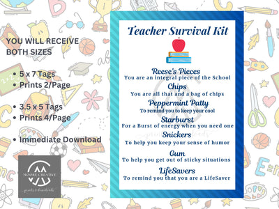 Teacher Survival Kit Printable | Back to School Gift Tags | Teacher Gift | Instant Download | Back-to-School Survival Kit Gift Tags | Prints