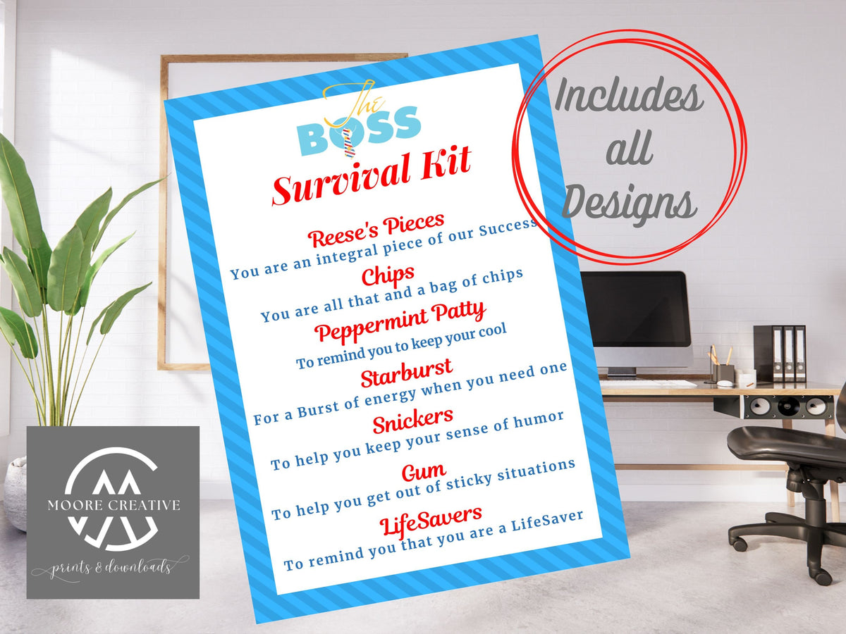 Boss Survival Kit Printable, Boss Gift Tag, Gift for Manager, Bosses Day, Tags for Goody Bags Boss Appreciation, Bosses Day, Download Now