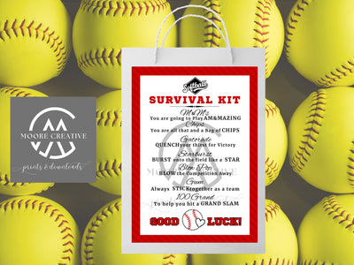 Softball Survival Kit | Softball Gifts | Printable | Team Kids School Sports | Gift Tag | Instant Access | Mom | Softball Team Tournament