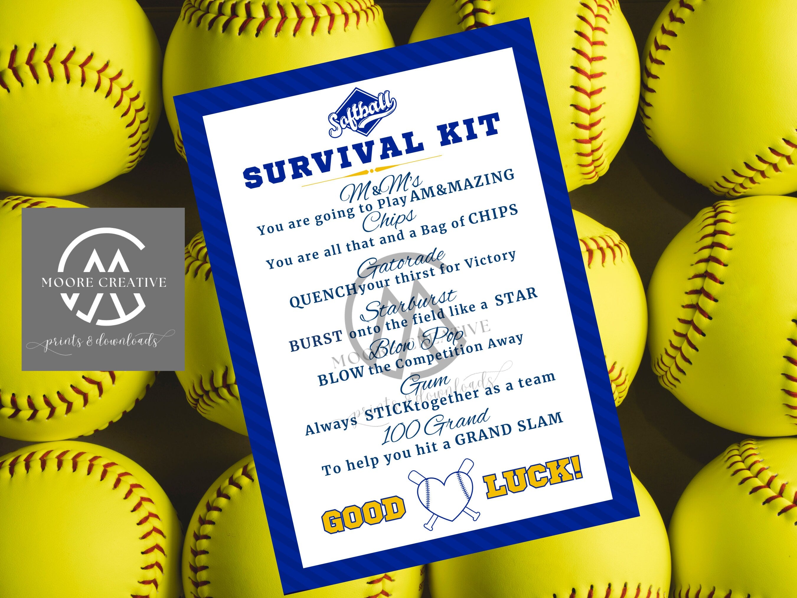 Softball Survival Kit Printable, Softball Player Gift, Team Kids School Sports, Girls Softball Snack Treat Tags, Team Idea Prints, Team Mom