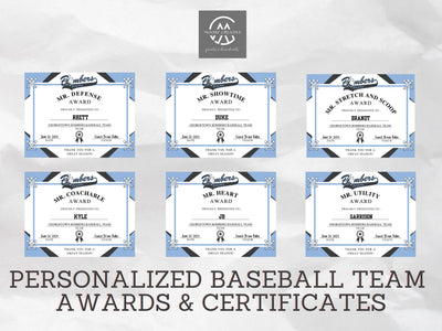 Personalized Baseball Award Certificates, Baseball Team Awards, Baseball End of the Season Awards, Baseball Team Party, T-Ball Awards, 15