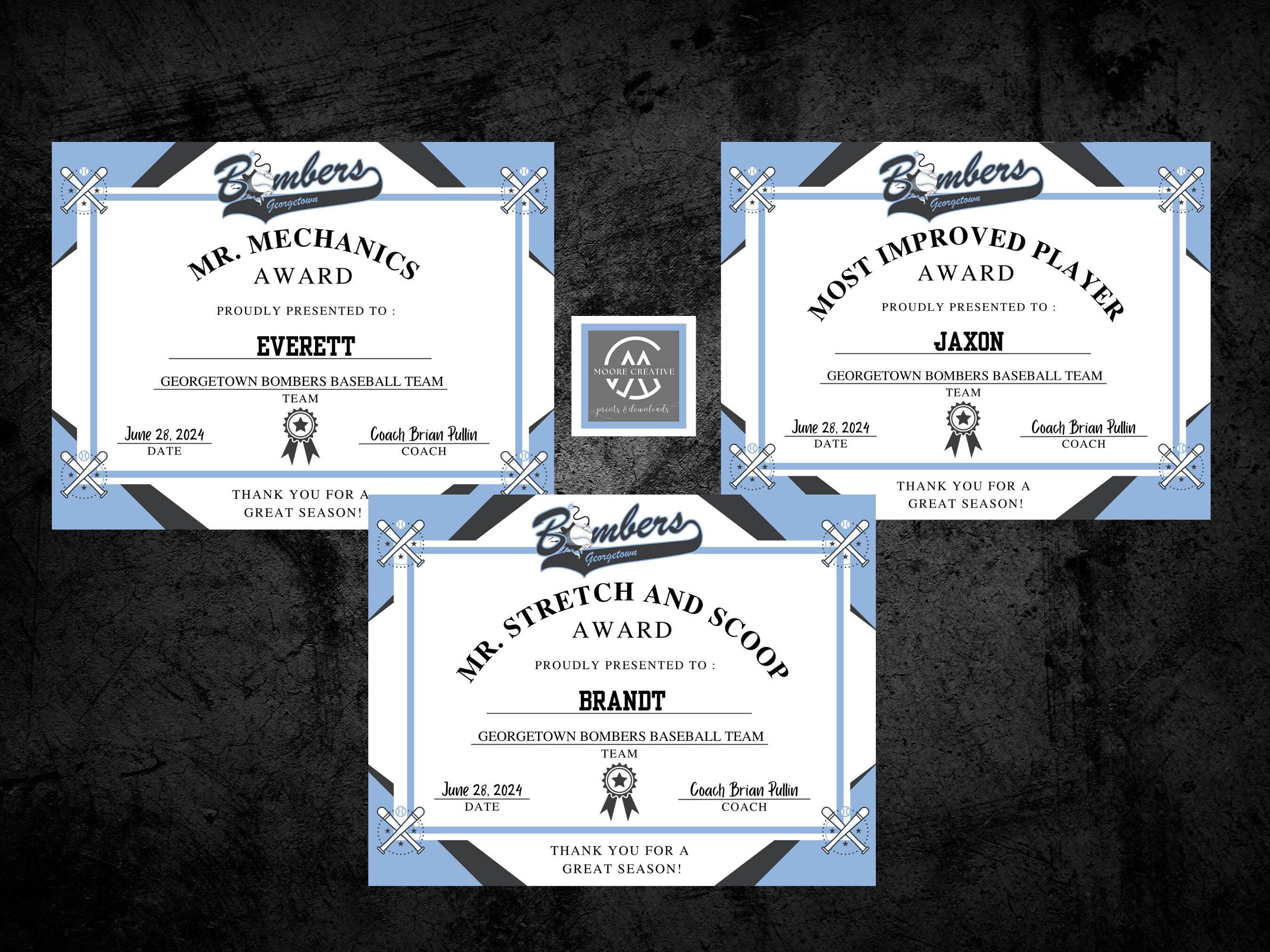 Personalized Baseball Award Certificates, Baseball Team Awards, Baseball End of the Season Awards, Baseball Team Party, T-Ball Awards, 15