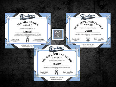 Personalized Baseball Award Certificates, Baseball Team Awards, Baseball End of the Season Awards, Baseball Team Party, T-Ball Awards, 15