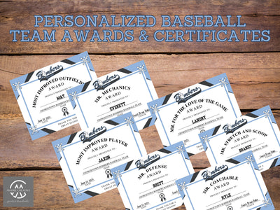 Personalized Baseball Award Certificates, Baseball Team Awards, Baseball End of the Season Awards, Baseball Team Party, T-Ball Awards, 15