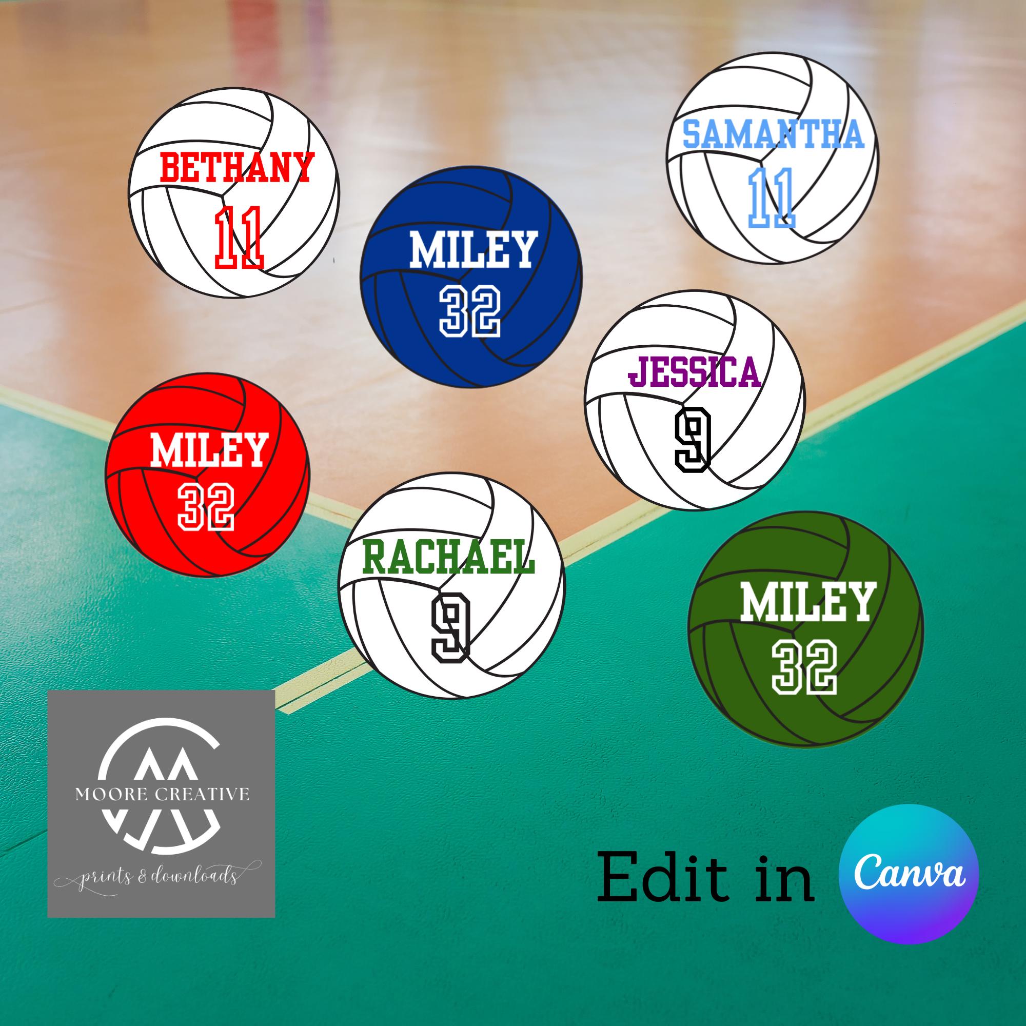 Volleyballs Cupcake Toppers Custom Prints Editable Player Name Number DIY Canva Template Printable Volleyball Birthday Team Party Cake 2"