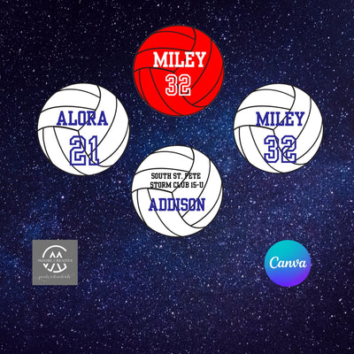 Volleyballs Cupcake Toppers Custom Prints Editable Player Name Number DIY Canva Template Printable Volleyball Birthday Team Party Cake 2"