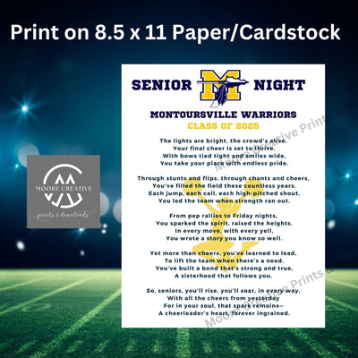Cheerleader Poem Cheer Team Gift Senior Cheerleader Cheerleading Poem Senior Night Class of 2027 Idea Add Logo School Name Custom Cheer Moms