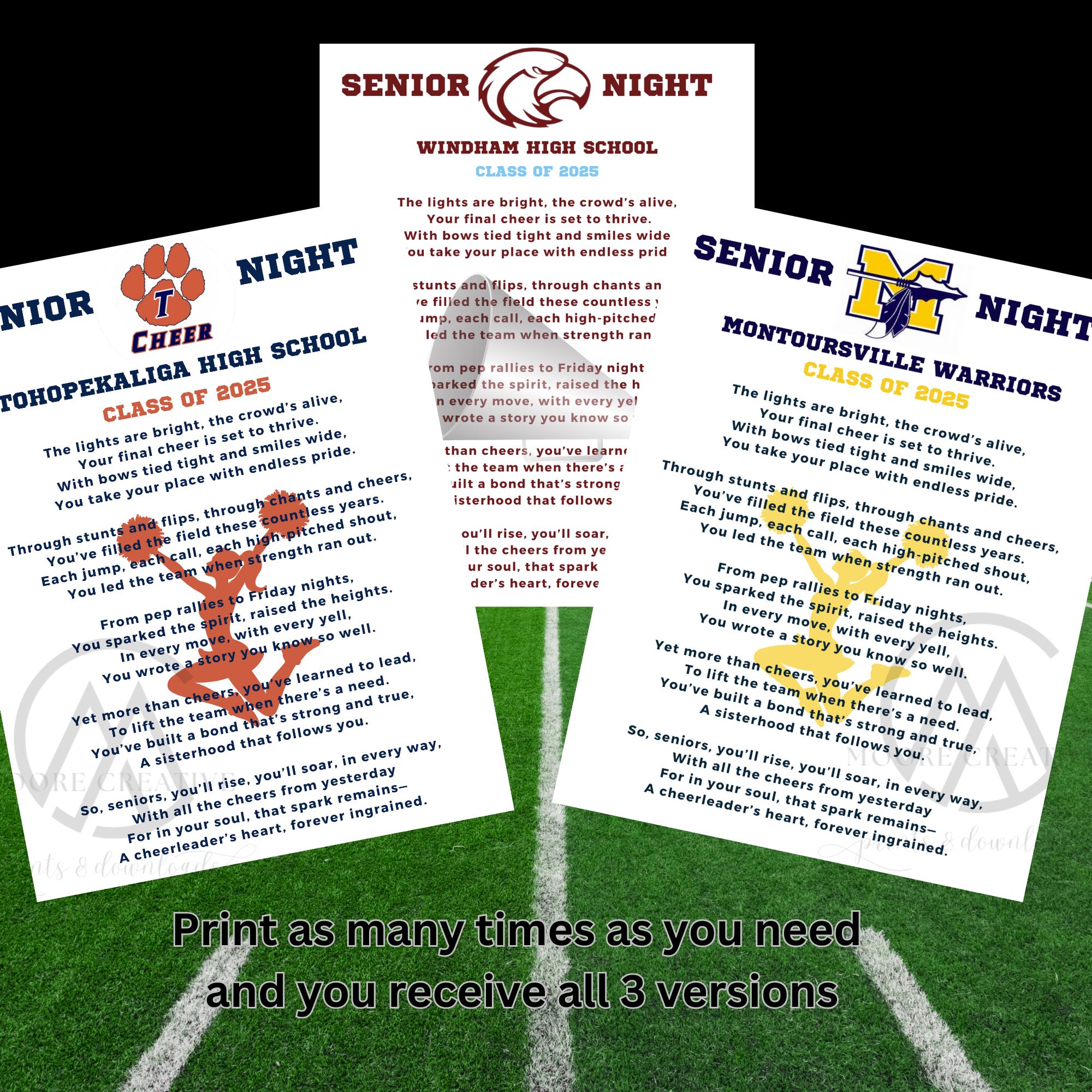 Customized Senior Cheerleader Gift Senior Cheerleading Cheerleader Poem Senior Night Gift Idea Cheerleading Idea Logo School Name Class 2027