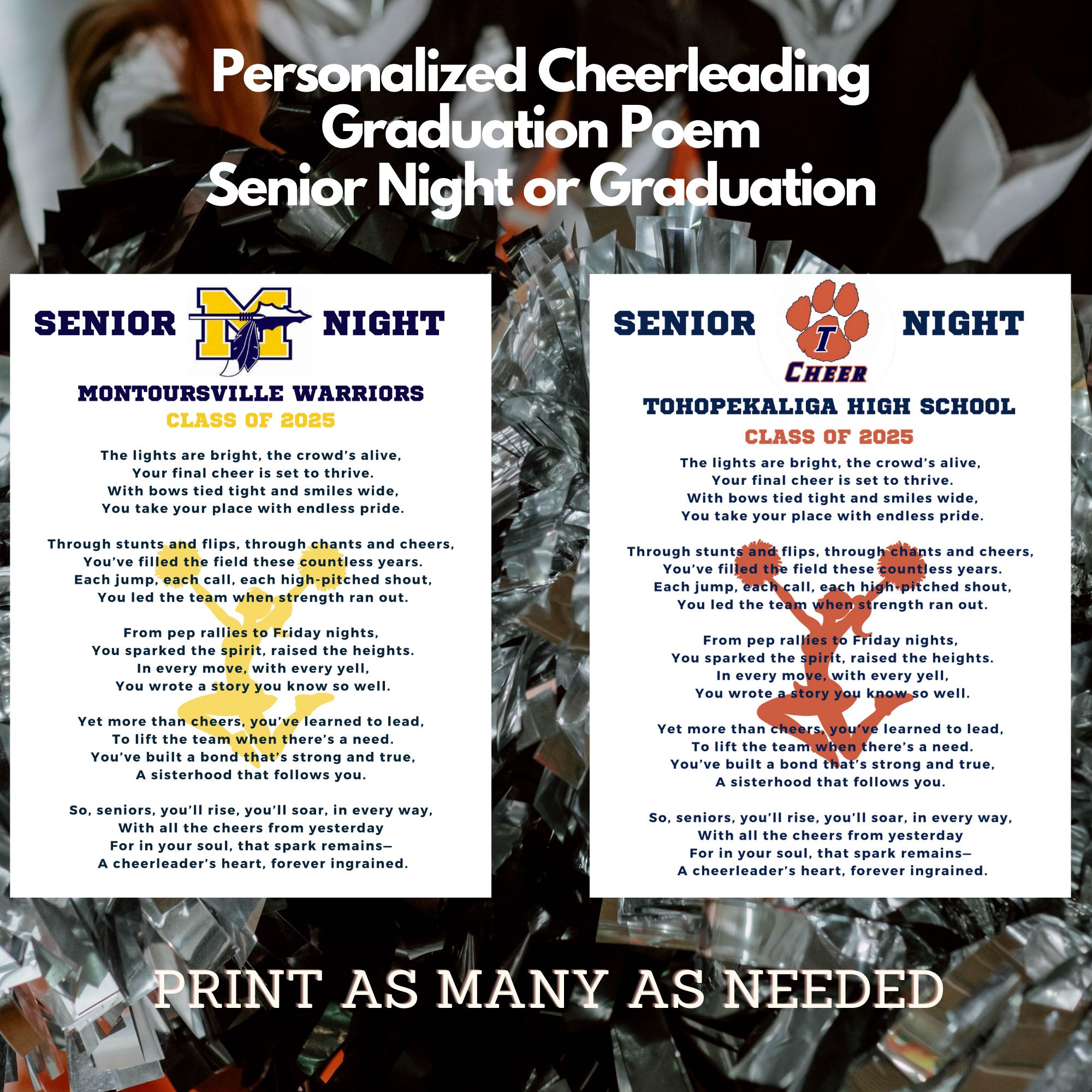 Cheerleader Poem Cheer Team Gift Senior Cheerleader Cheerleading Poem Senior Night Class of 2027 Idea Add Logo School Name Custom Cheer Moms