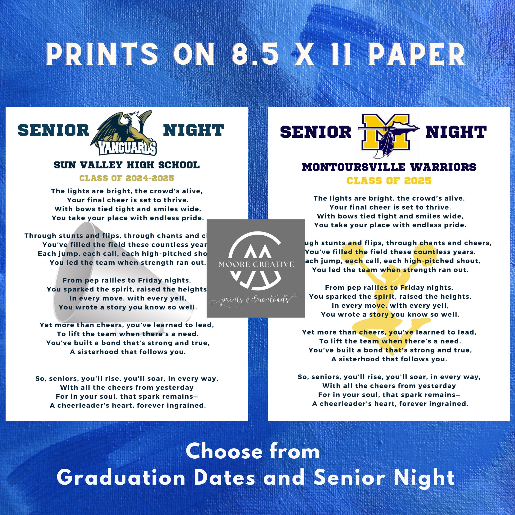 Cheerleader Gift Idea Senior Cheerleading Poem Senior Night Cheerleading Idea Add Logo School Name Customized Cheer Gift 2027 HS Personalize