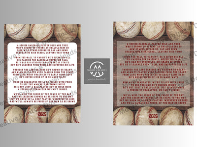 Baseball Senior Graduating Gift, Baseball Senior Night, Baseball Sign, Baseball Poem, High School Graduation Senior Night 2027 Player Bball