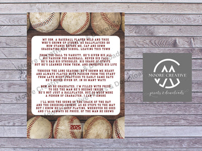 Baseball Senior Graduating Gift, Baseball Senior Night, Baseball Sign, Baseball Poem, High School Graduation Senior Night 2027 Player Bball