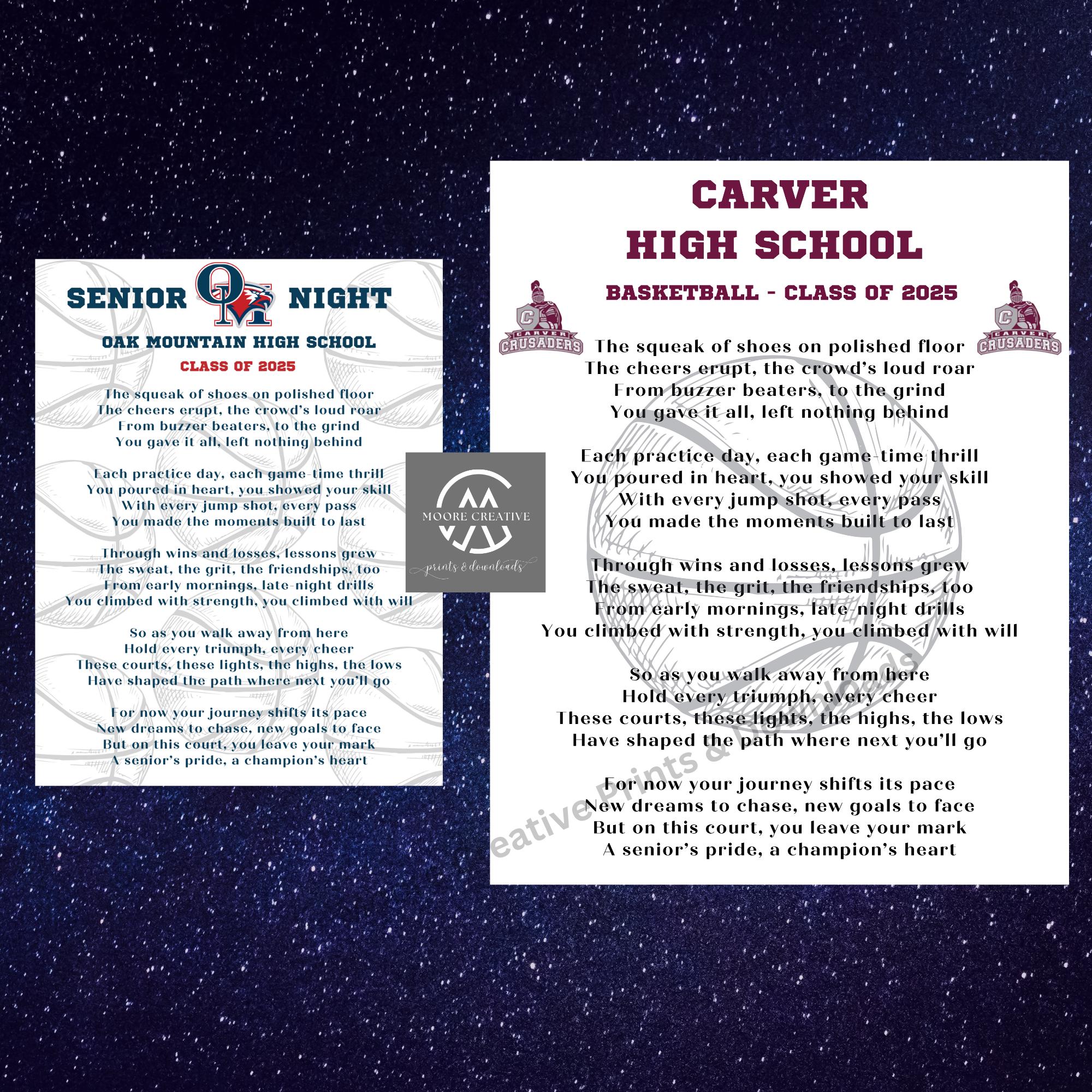 Basketball Senior Night Gifts Senior Basketball Night Gift Idea Custom Graduation Poem Personalized Senior Bball Player Team 2027 Girls Boys