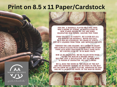 Baseball Senior Graduating Gift, Baseball Senior Night, Baseball Poem, Baseball Team, High School Graduation Gift Baseball | Class of 2027