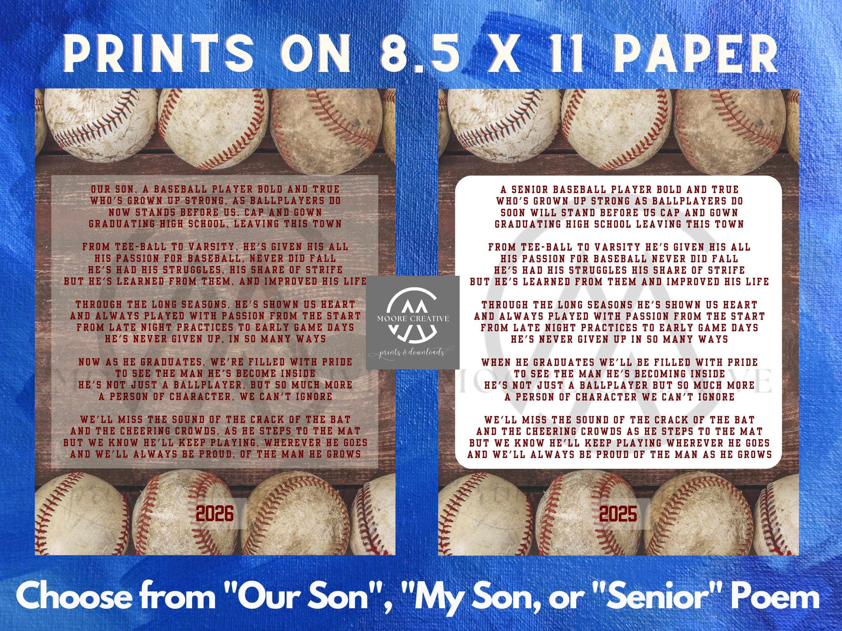 Baseball Senior Graduating Gift, Baseball Senior Night, Baseball Poem, Baseball Team, High School Graduation Gift Baseball | Class of 2027