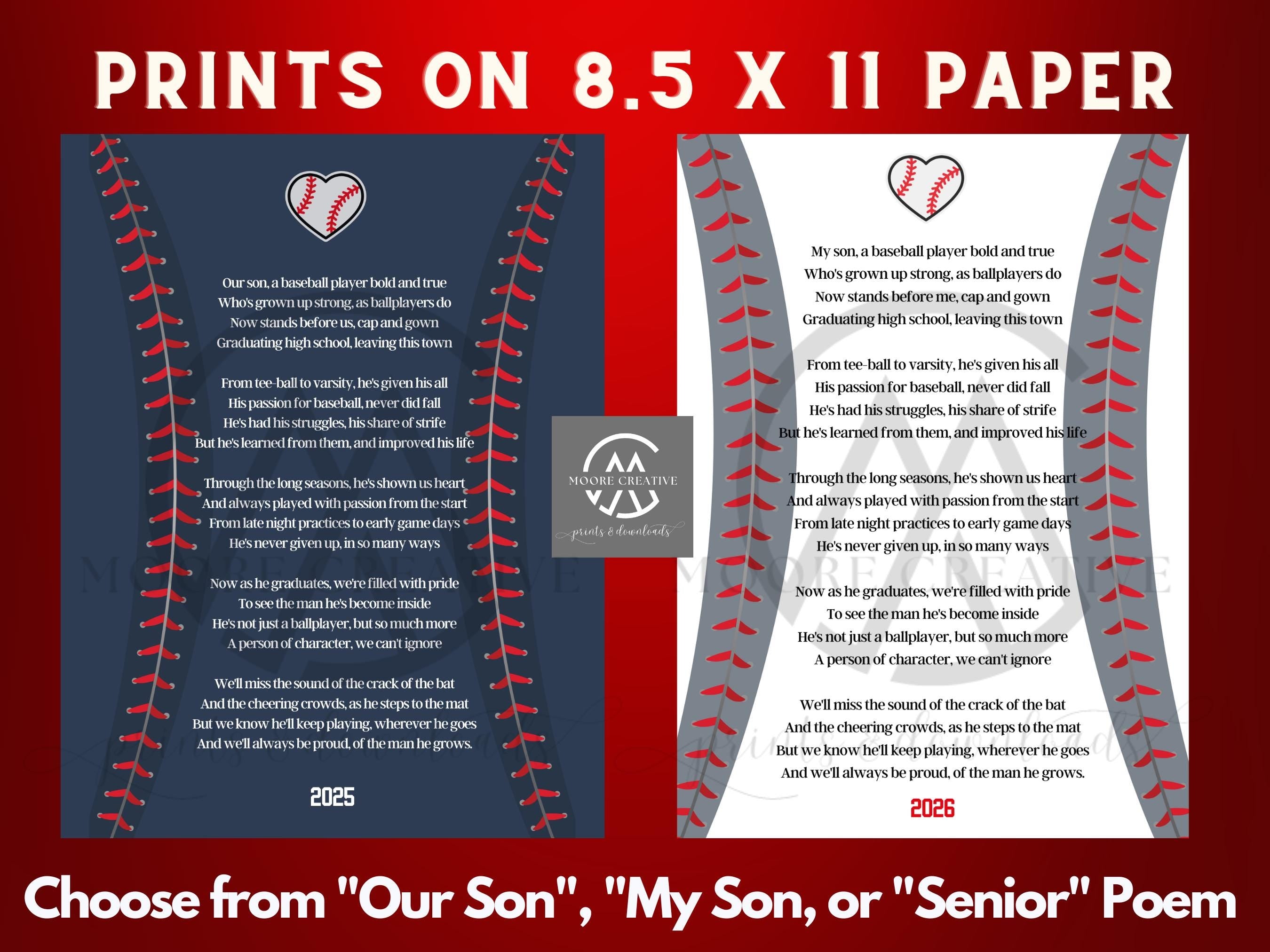Senior Baseball Gift Senior Baseball Mom Gift to Son 2027 Custom Baseball Poem Personalized Baseball Poem Gift Senior Night Graduation Ideas