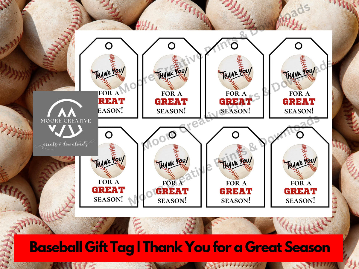 Baseball Thanks For a Great Season Tags End of Season Snacks Team Treat Label Baseball Player Thank You Baseball Favor Tags 3 Sizes