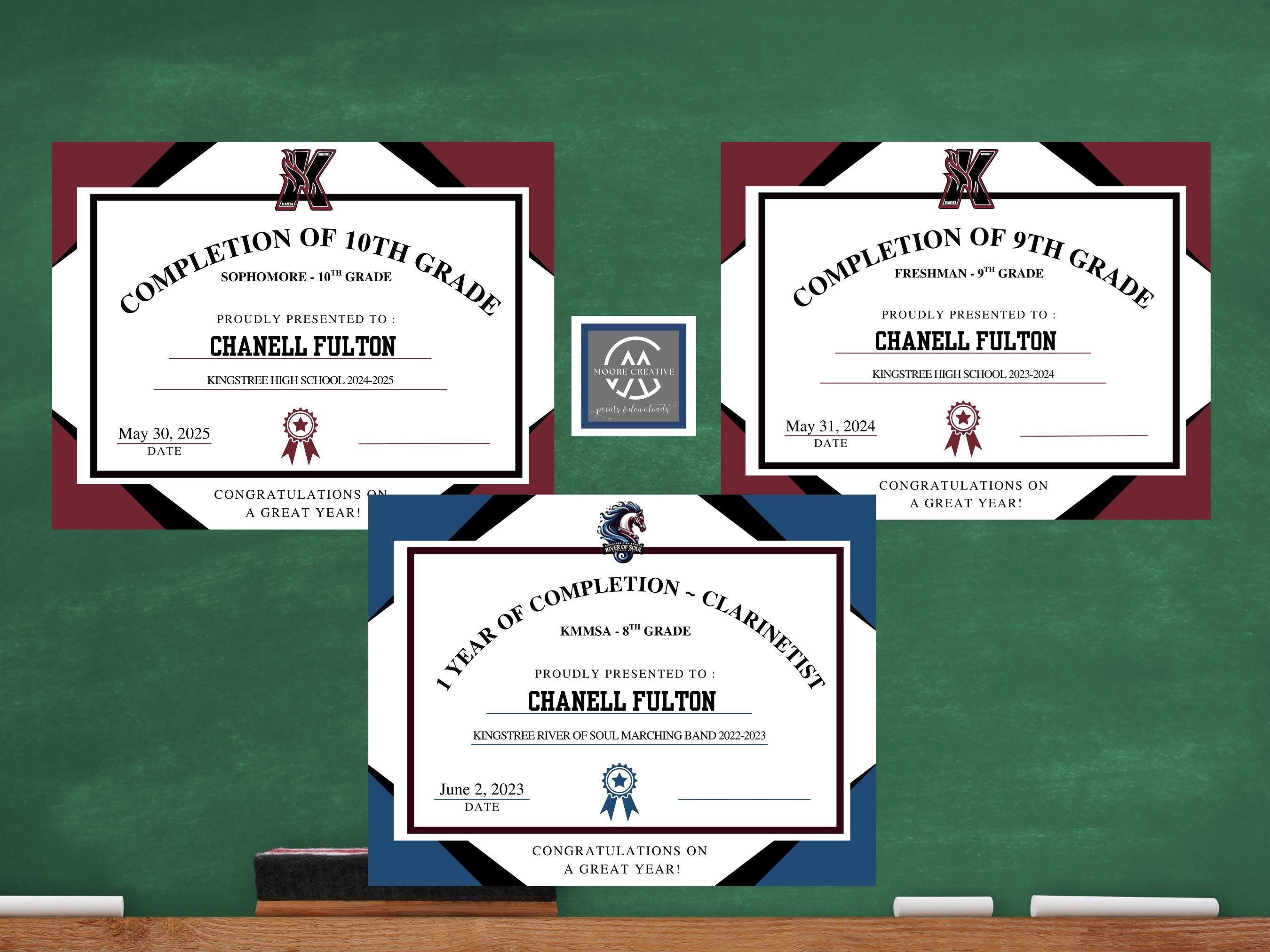 Customized Award Certificate, Awards Certificate, Custom designed End of Year Awards, Student Certificates, Band, High School, Awards