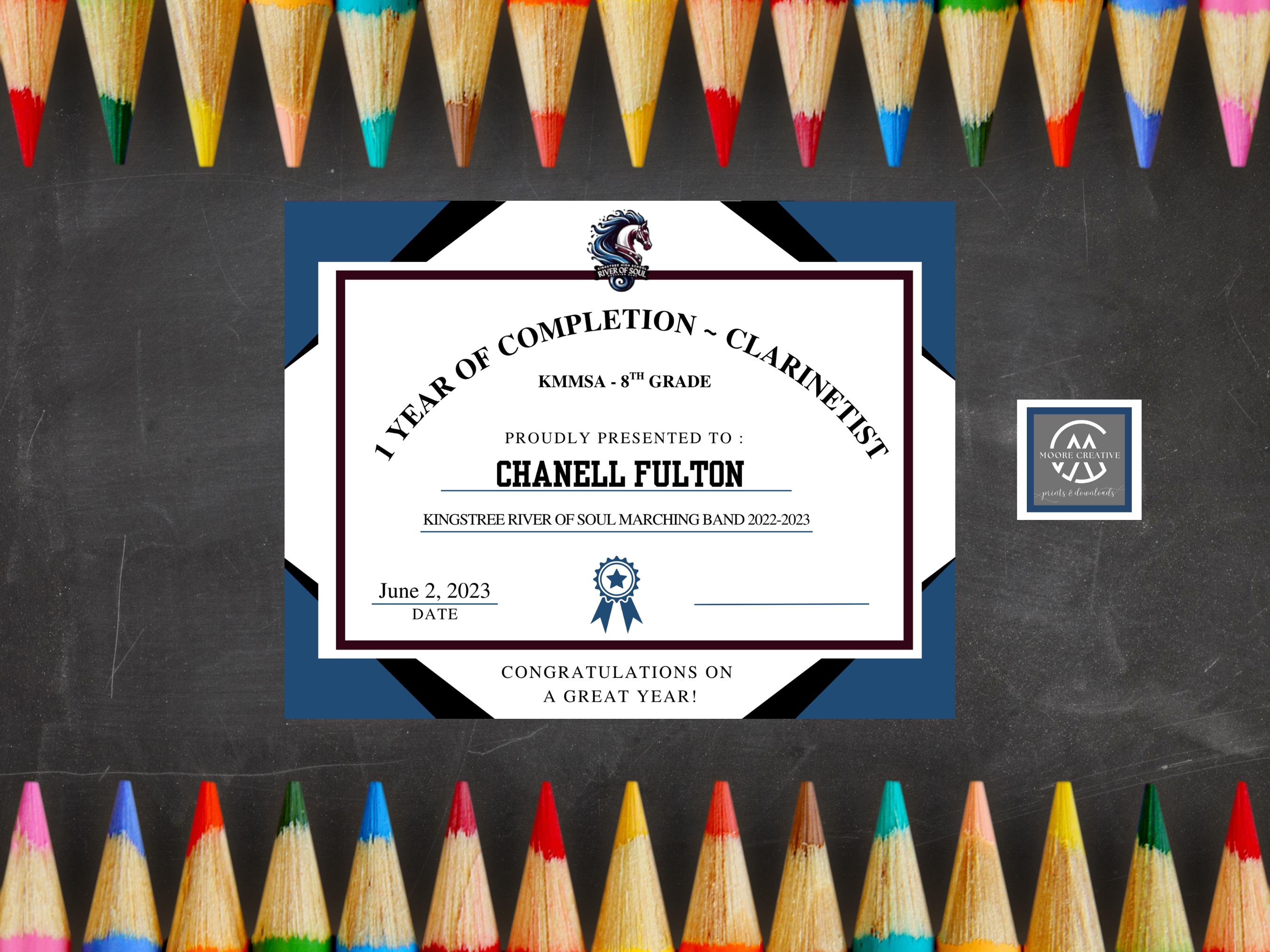 Customized Award Certificate, Awards Certificate, Custom designed End of Year Awards, Student Certificates, Band, High School, Awards