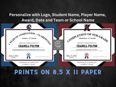 Customized Award Certificate, Awards Certificate, Custom designed End of Year Awards, Student Certificates, Band, High School, Awards