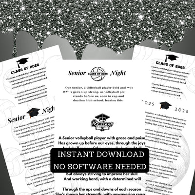 Volleyball Senior Night Gift Instant Download Volleyball Player Poem Senior Gift Volleyball Graduation Class of 2027 Printable Last Game PDF