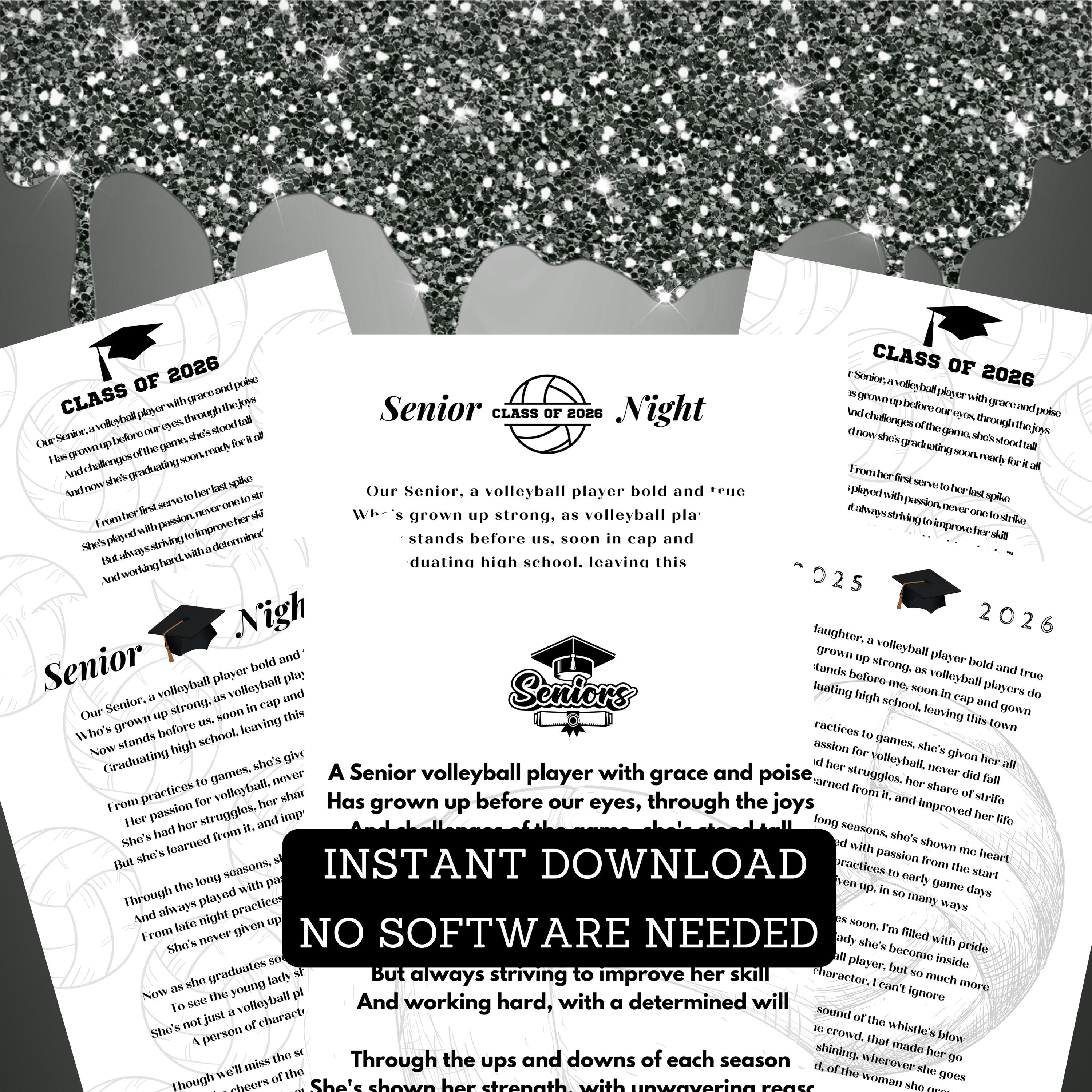 Volleyball Senior Poem Instant Download Senior Night Gift from Parents Senior Volleyball Player Team Graduation Gifts Class of 2027 Gift PDF