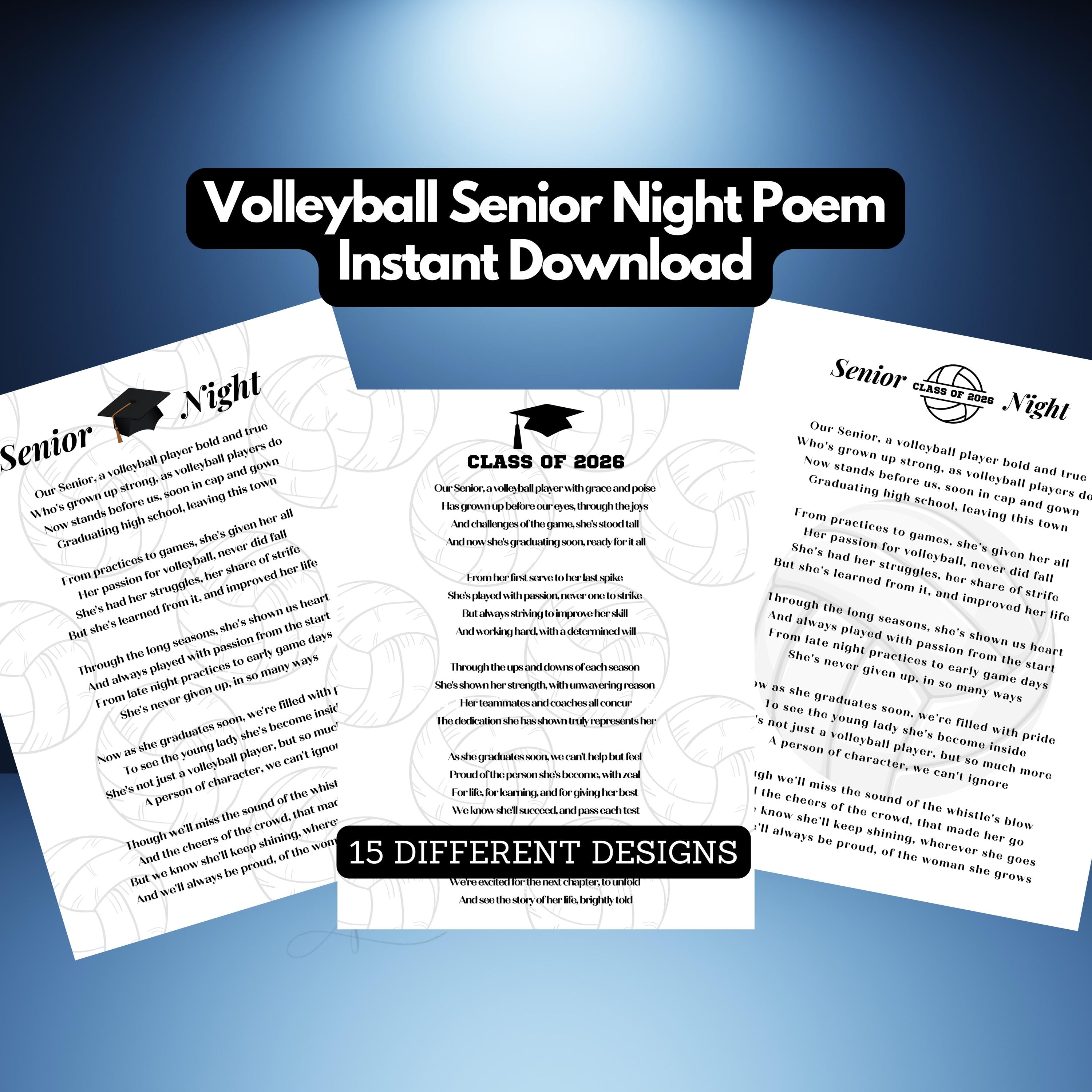 Volleyball Senior Night Team Printable Instant Download Volleyball Poem Sign Senior Gift Volleyball Graduation Gift Volleyball Poem Gift PDF