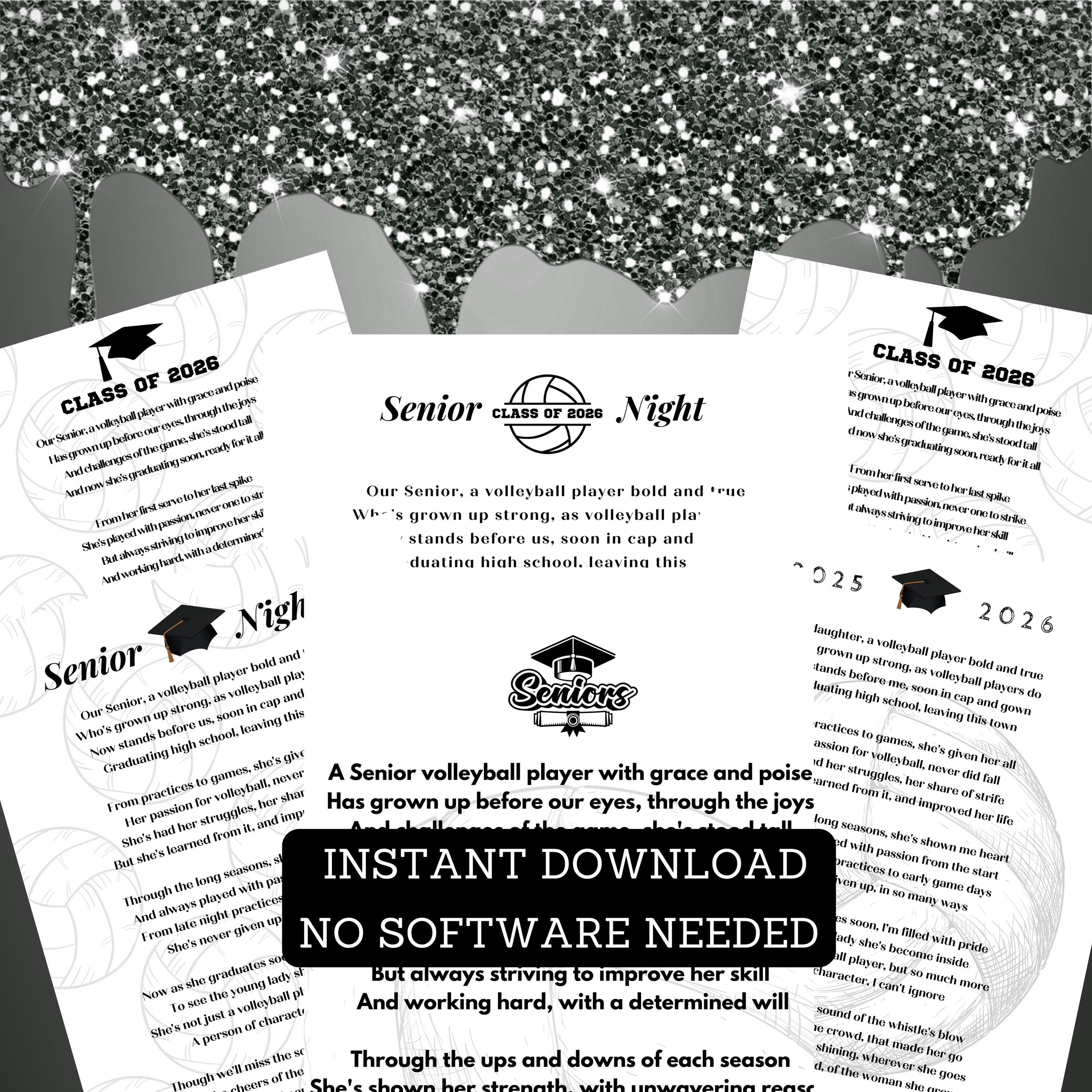 Senior Night Volleyball Team Printable Instant Download Volleyball Poem Senior Gift Gift Basket Graduation Gift Volleyball Class of 2027 PDF