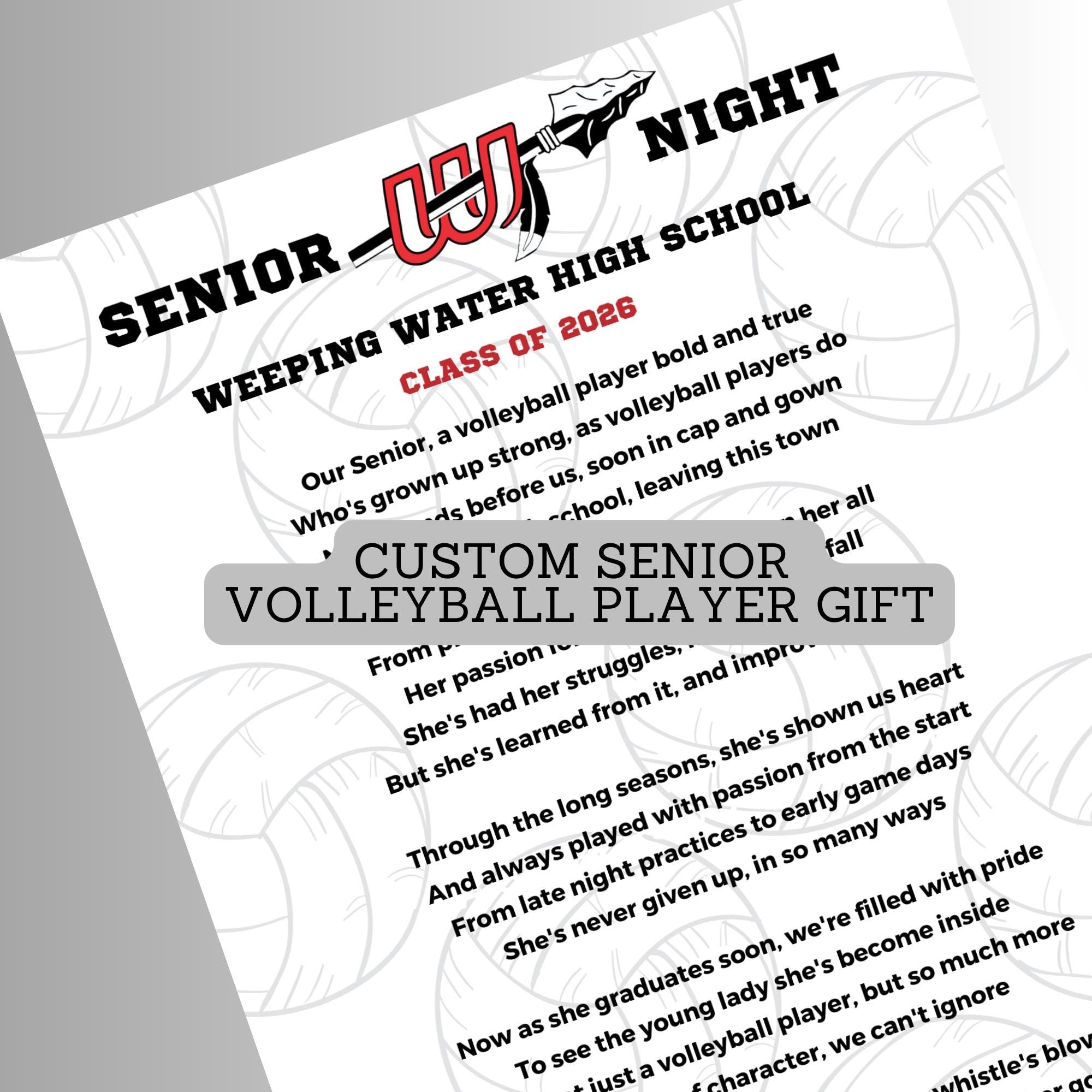 Custom Volleyball Senior Night Gift Personalized Volleyball Player Poem Senior Volleyball Player Class of 2027 High School Logo Name Print