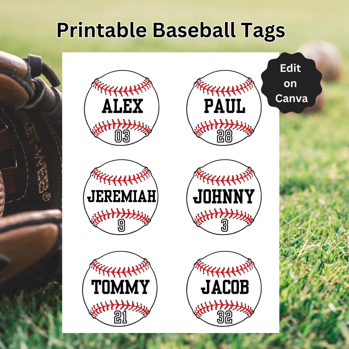 Baseball Name Tag Printable Editable Instant Download 3" Customizable Favor Tags for Birthday DIY Baseball Mom Team Bag Tags Gift Tag Prints