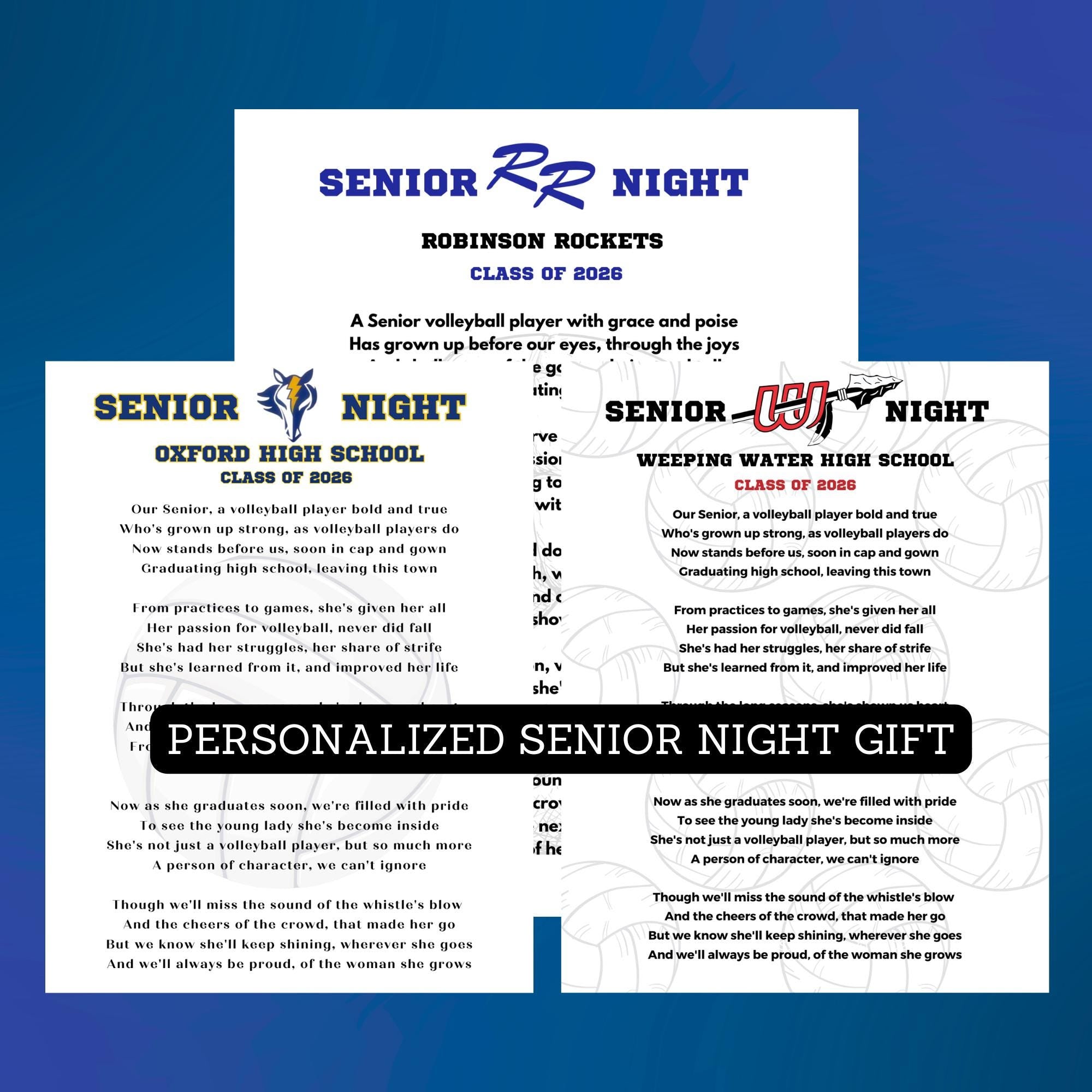Personalized Volleyball Senior Night Gift Personalized Volleyball Player Poem Senior Volleyball Player Class of 2027 High School Logo Print