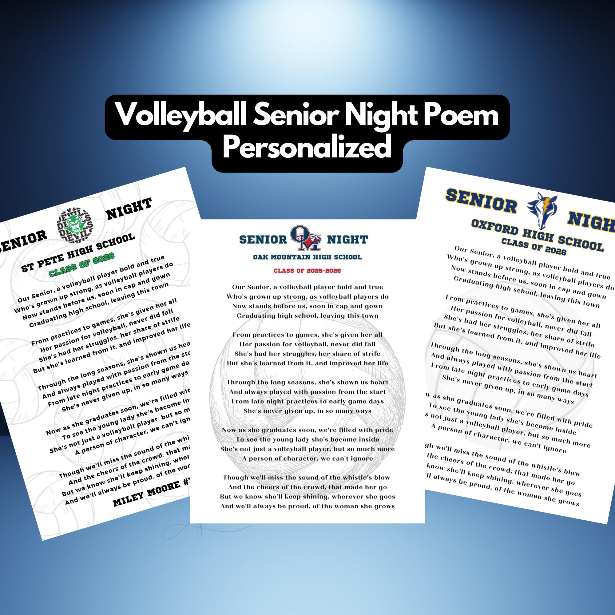 Personalized Volleyball Senior Night Gift Personalized Volleyball Player Poem Senior Volleyball Player Class of 2027 High School Logo Print