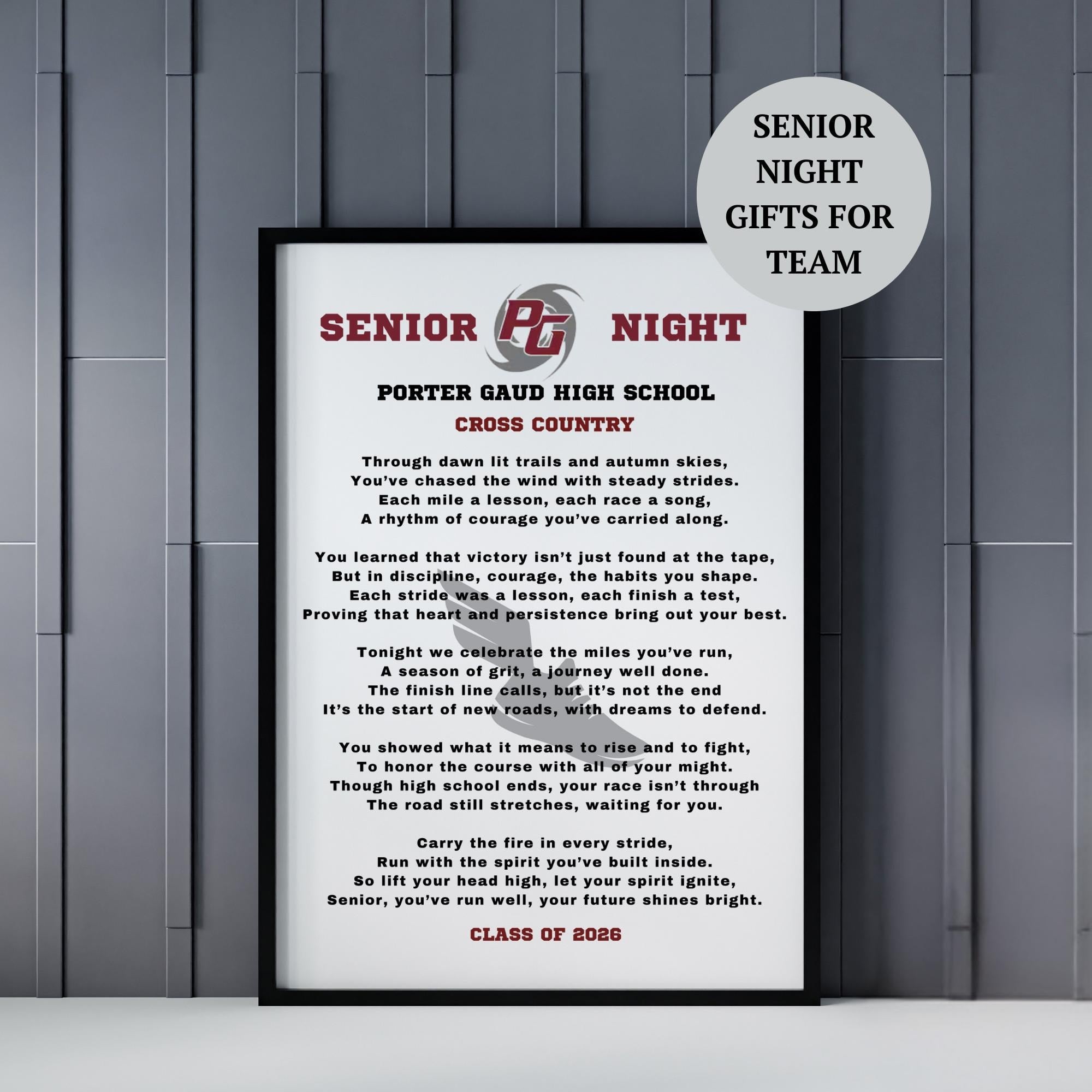 Personalized Cross Country Senior Night Gift XC Gift Idea CC Gift for Senior Custom Name Running Gift Class of 2027 Cross Country Team Poem