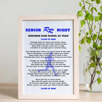 Personalized Cross Country Senior Night Gift XC Gift Idea CC Gift for Senior Custom Name Running Gift Class of 2027 Cross Country Team Poem