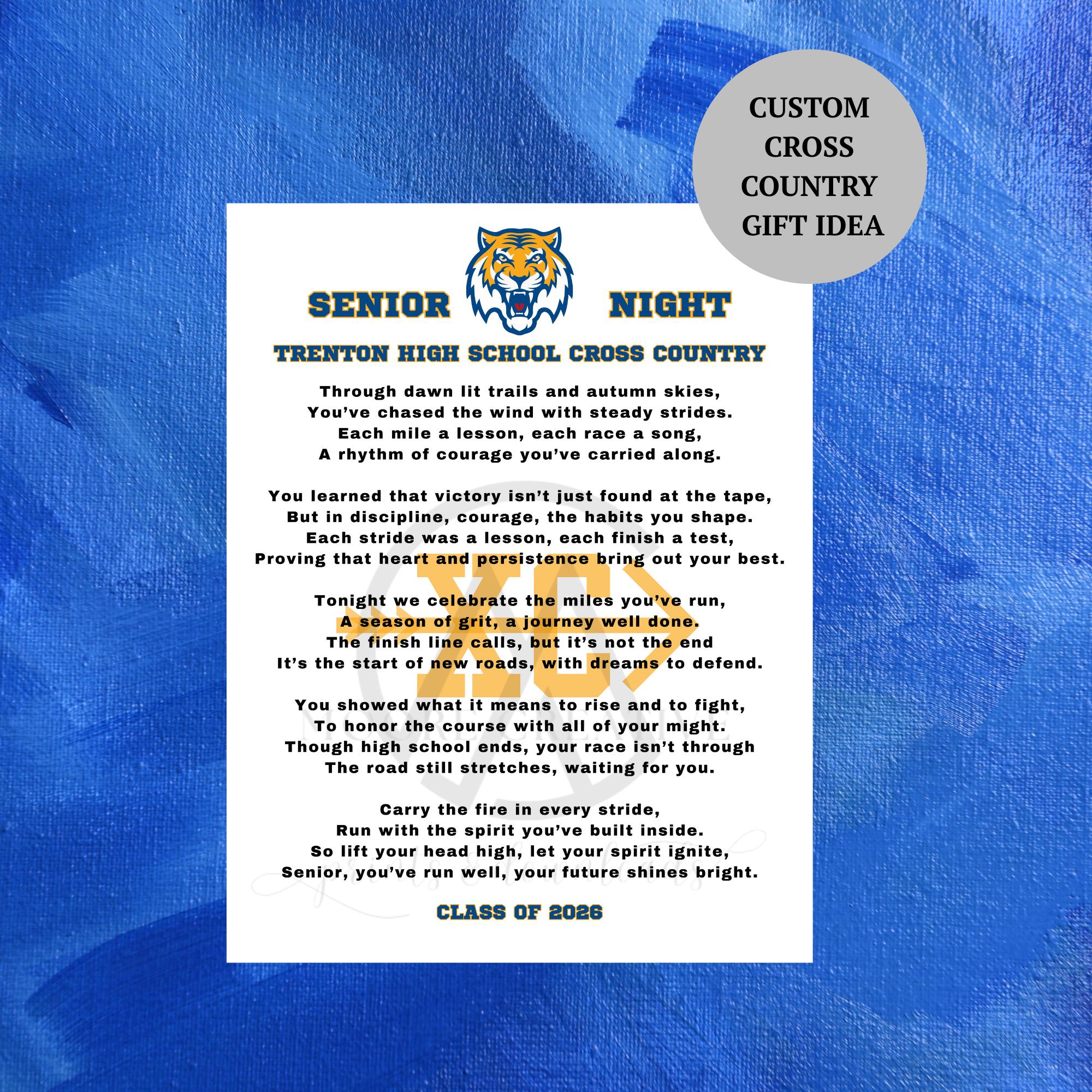 Personalized Cross Country Senior Night Gift XC Gift Idea CC Gift for Senior Custom Name Running Gift Class of 2027 Cross Country Team Poem
