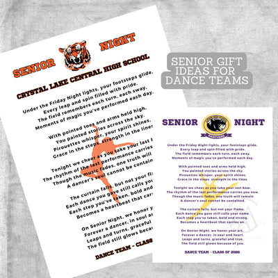Dance Team Senior Night Gift High School Senior Dance Team Mom Dancer Poem Gift Idea Class of 2027 Custom Senior Dance Gift Cheer Drill Team