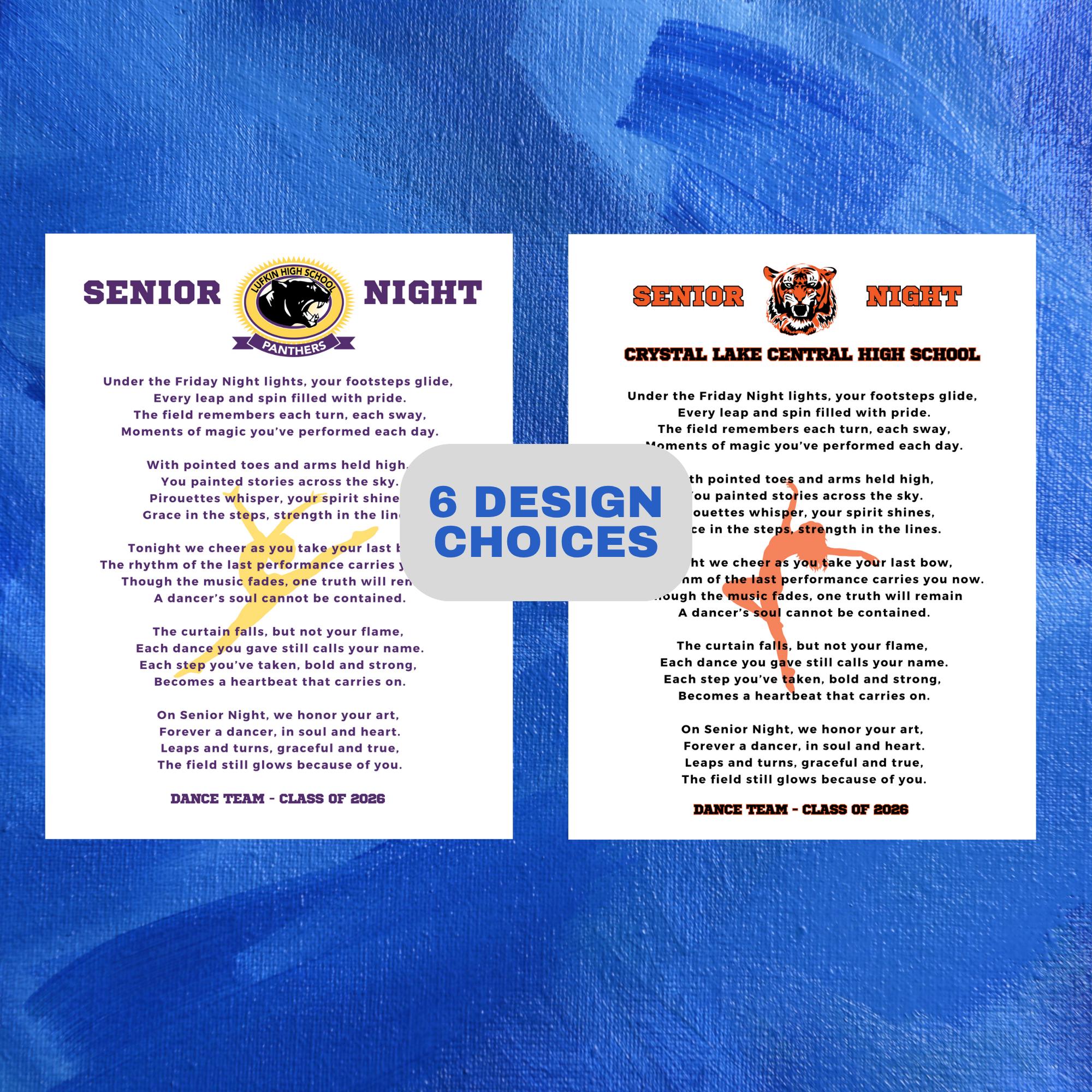 Dance Team Senior Night Gift High School Senior Dance Team Mom Dancer Poem Gift Idea Class of 2027 Custom Senior Dance Gift Cheer Drill Team