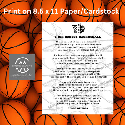 Basketball Senior Night Gift Poems Senior Night Gift Ideas Letters Basketball Poems End of Season banquet Graduation Class of 2027 Girls Boy