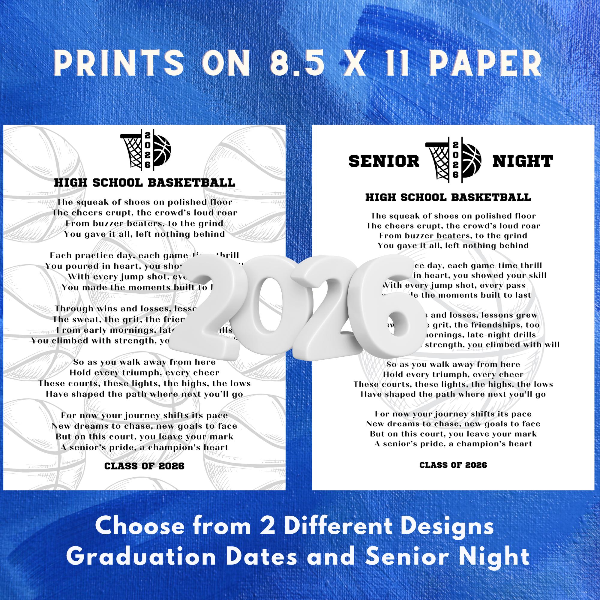 Basketball Senior Night Gift Poems Senior Night Gift Ideas Letters Basketball Poems End of Season banquet Graduation Class of 2027 Girls Boy