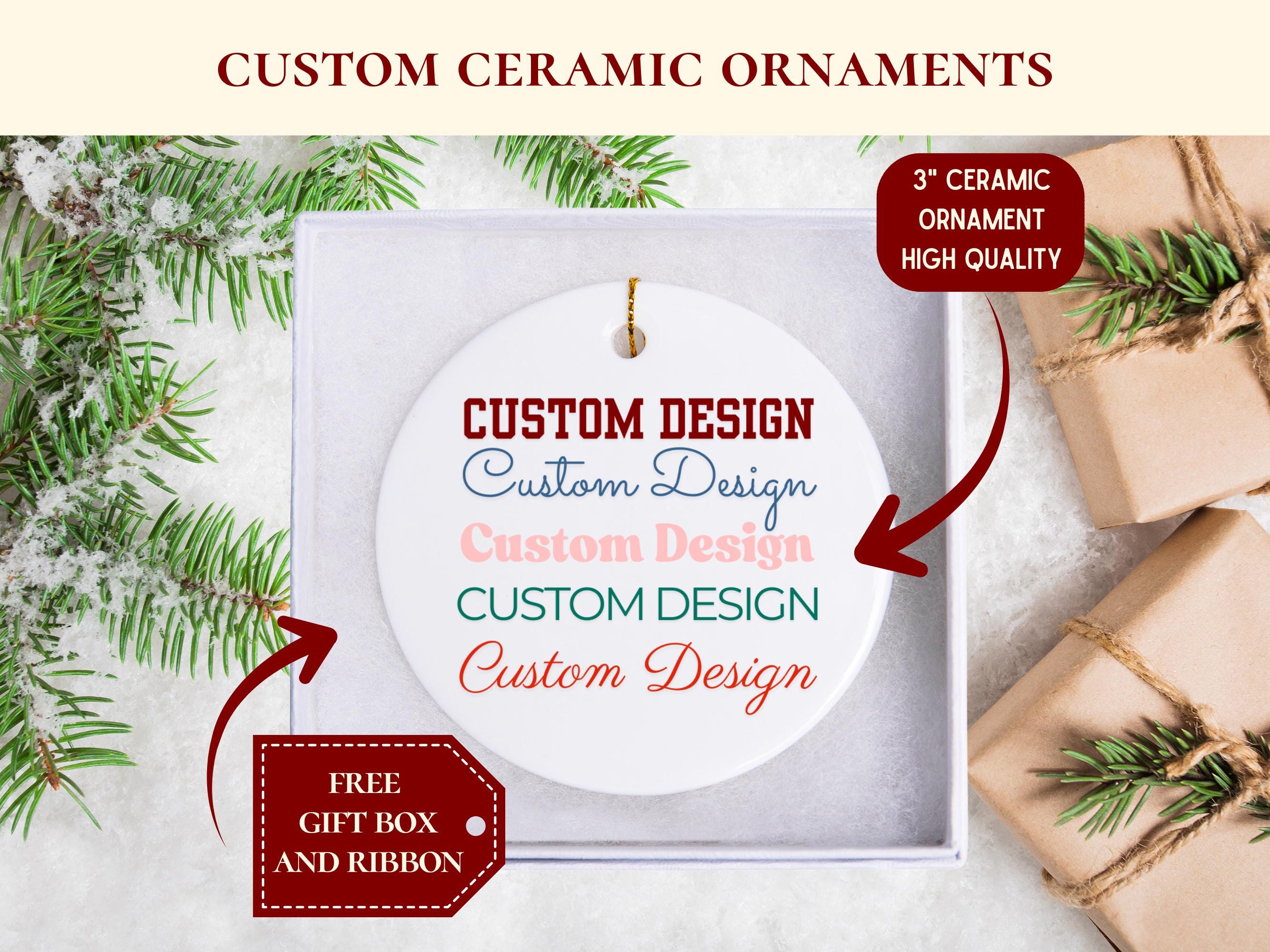 Custom Design Christmas Ornament Personalized Ceramic Ornament with your Text Colors Custom Ornament Keepsake Gift for Co-worker Friend Team