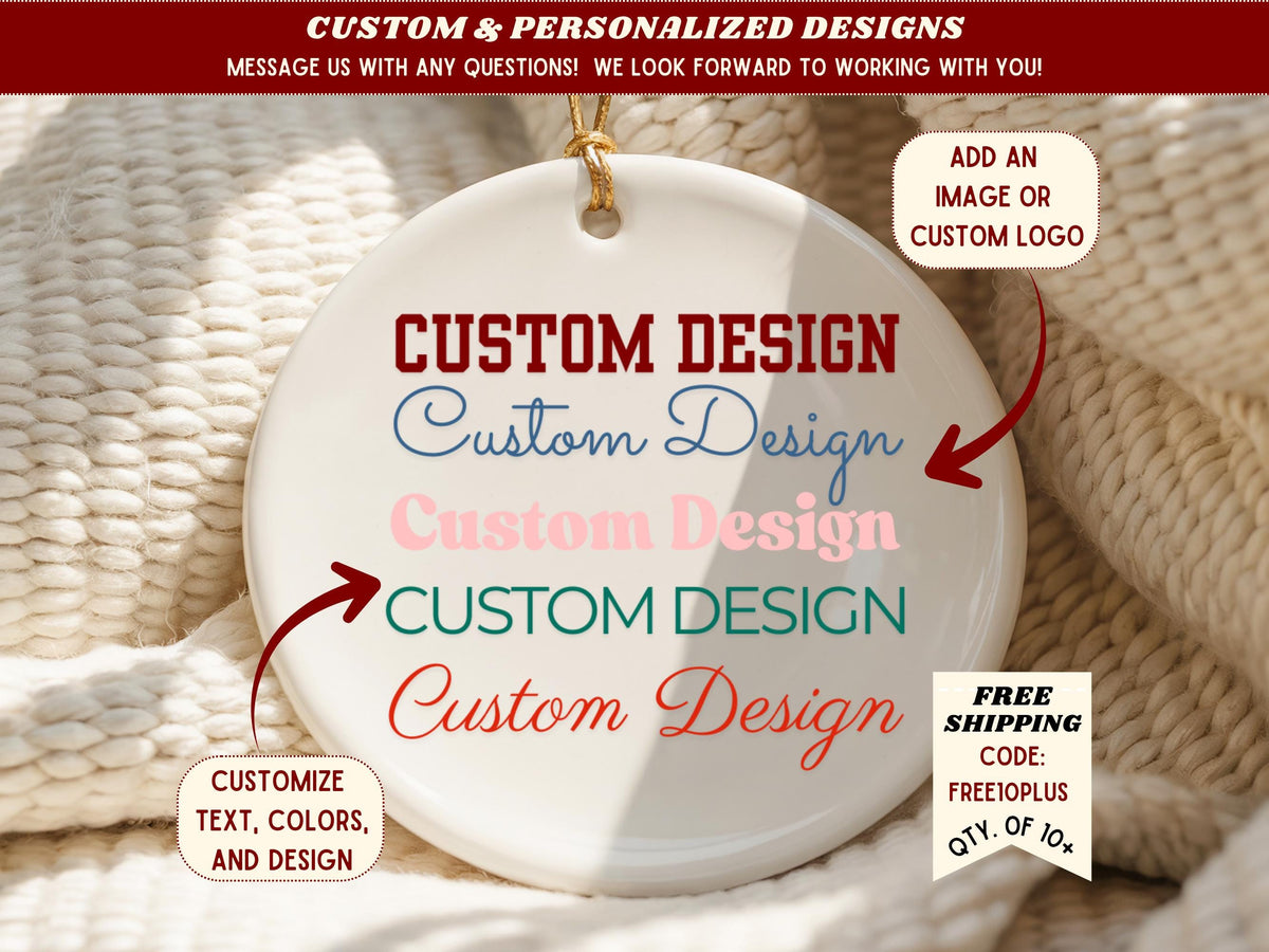 Custom Design Christmas Ornament Personalized Ceramic Ornament with your Text Colors Custom Ornament Keepsake Gift for Co-worker Friend Team