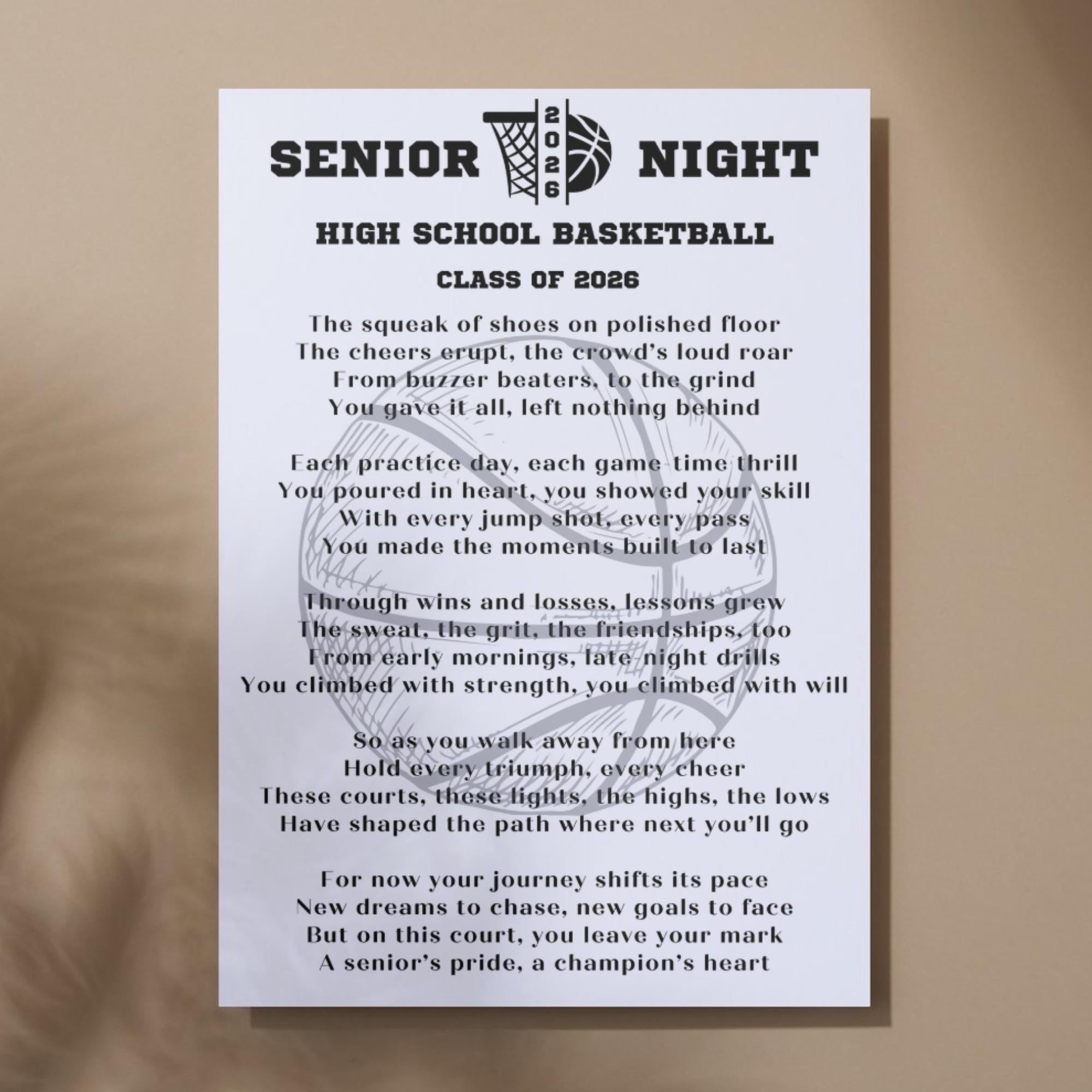 Basketball Senior Night Gifts Girls Basketball Senior Night Ideas Boys Bball Gift Idea Senior Night Table Basket Print Instant Download 2027