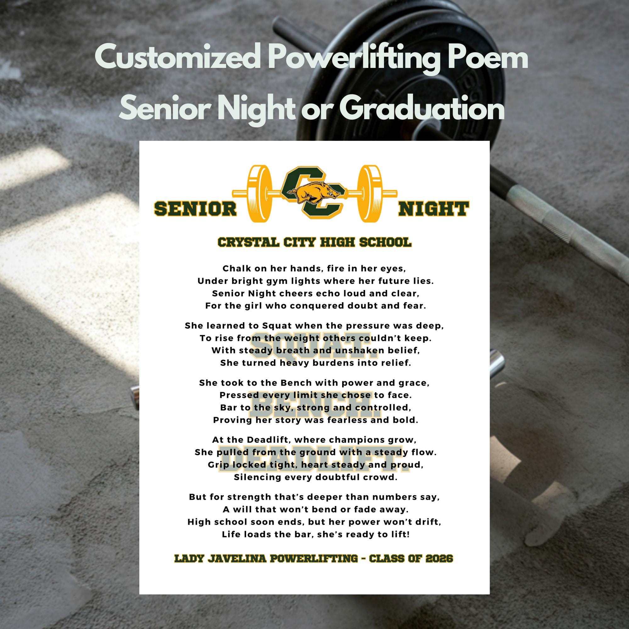 Powerlifting Senior Night Gift Customized Idea Power Lifting Girls Poem Weightlifting Gifts for Her Power Lifting' Weight Lifter Class 2027