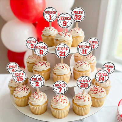 Volleyballs Cupcake Toppers Custom Prints Editable Player Name Number DIY Canva Template Printable Volleyball Birthday Team Party Cake 2"