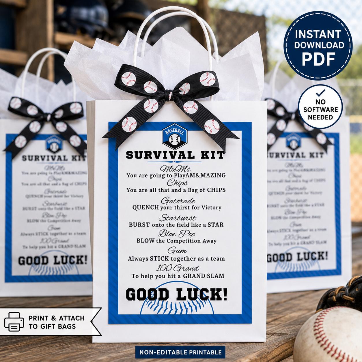 Baseball Coach Gift Survival Kit Labels Printable Gift Tag Download Baseball Team Tournament Goodie Bags Coach Appreciation End of Season