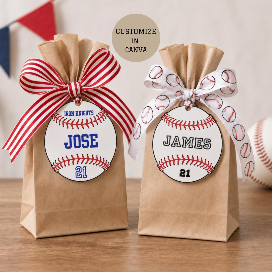 Personalized Baseball Gift Tags Team Favors PNG Baseball Tags for Goodie Bags B ball Tag Printable Baseball Gift Bag Tag Party 5" Five Inch