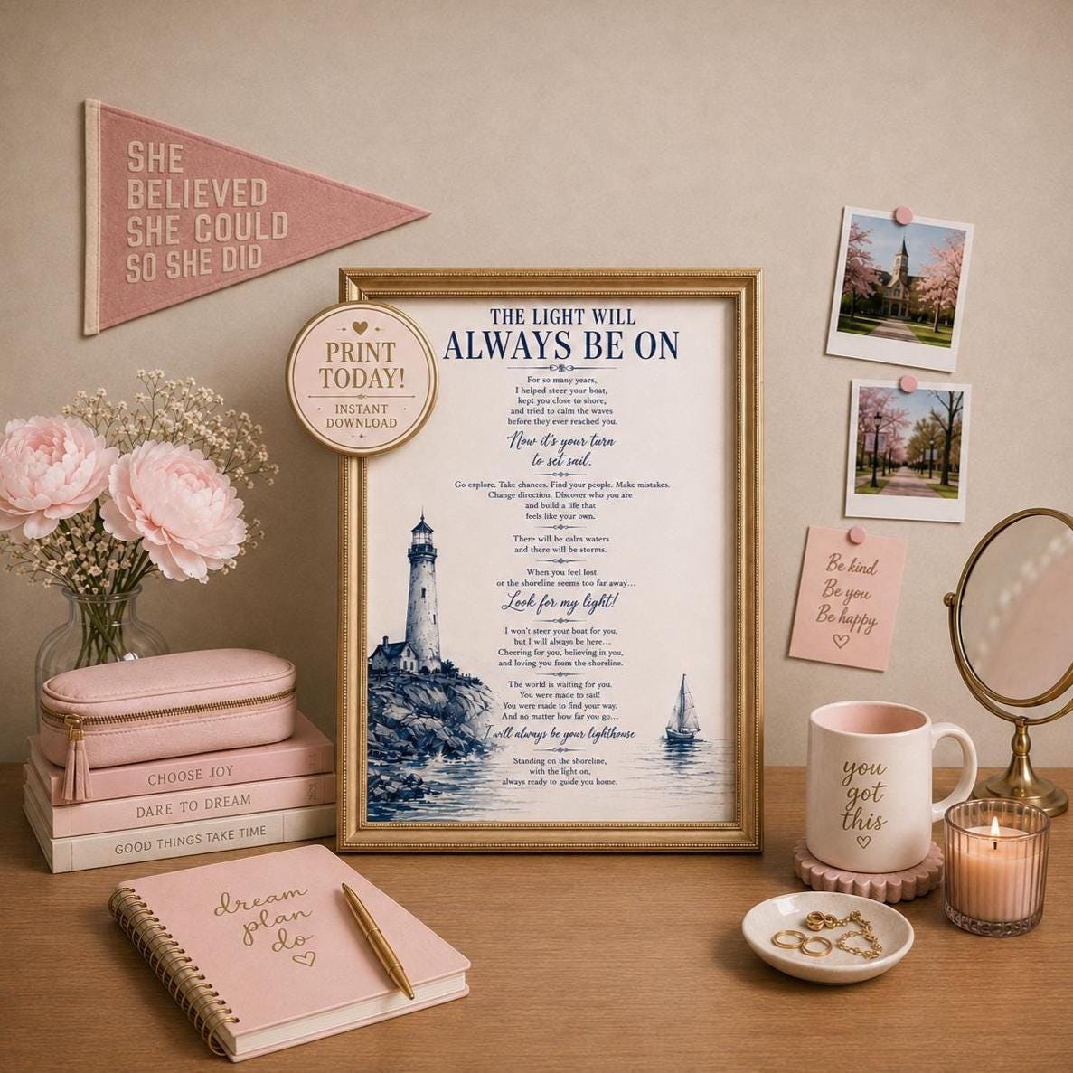 College Gift for Daughter From Mom Freshman Daughter Encouragement Poem Dorm Room Keepsake Inspirational Printable Digital Download PDF