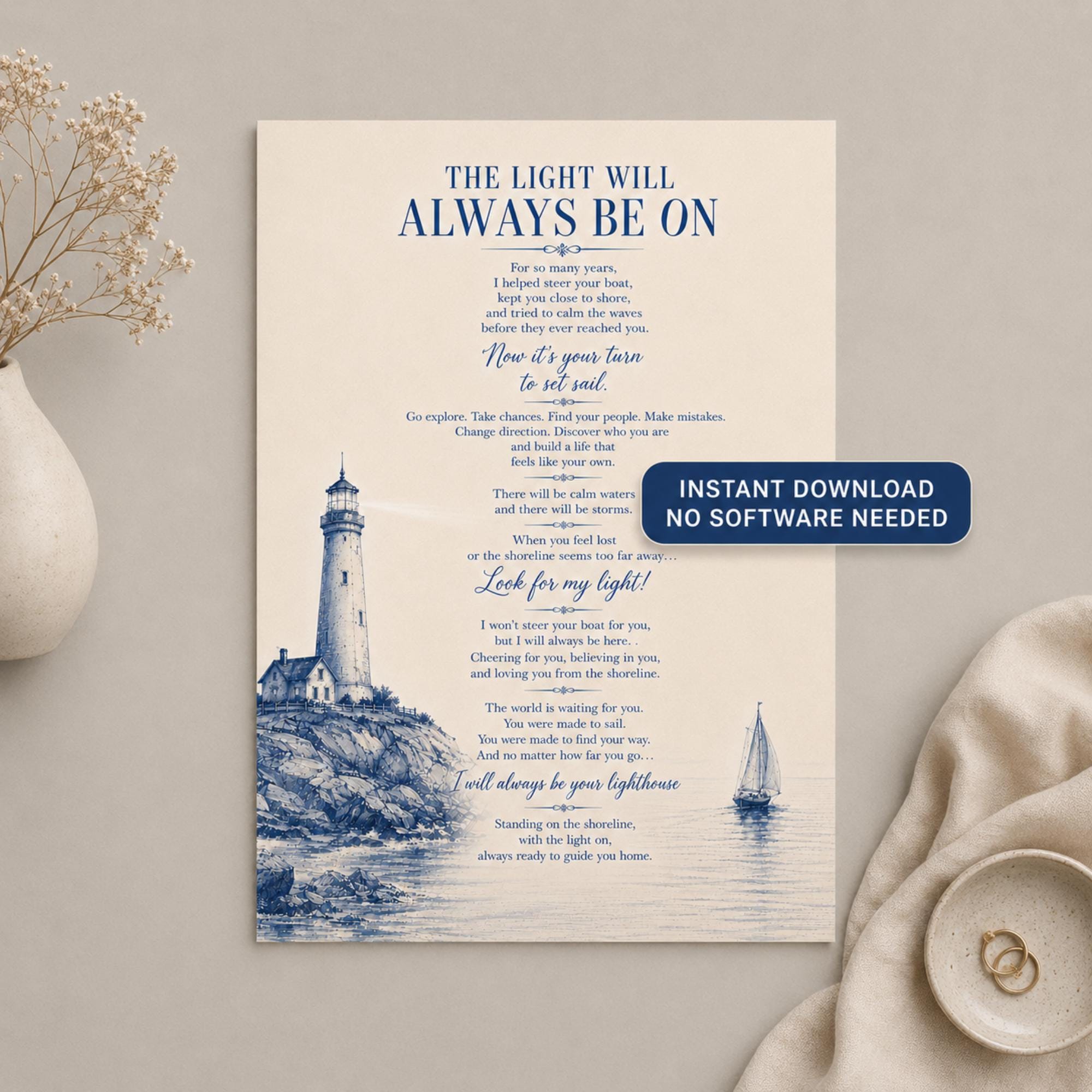 Going to College Gift for Son From Mom Letter to Son Moving Away Freshman Encouragement Poem Off to College Printable Digital Download Print