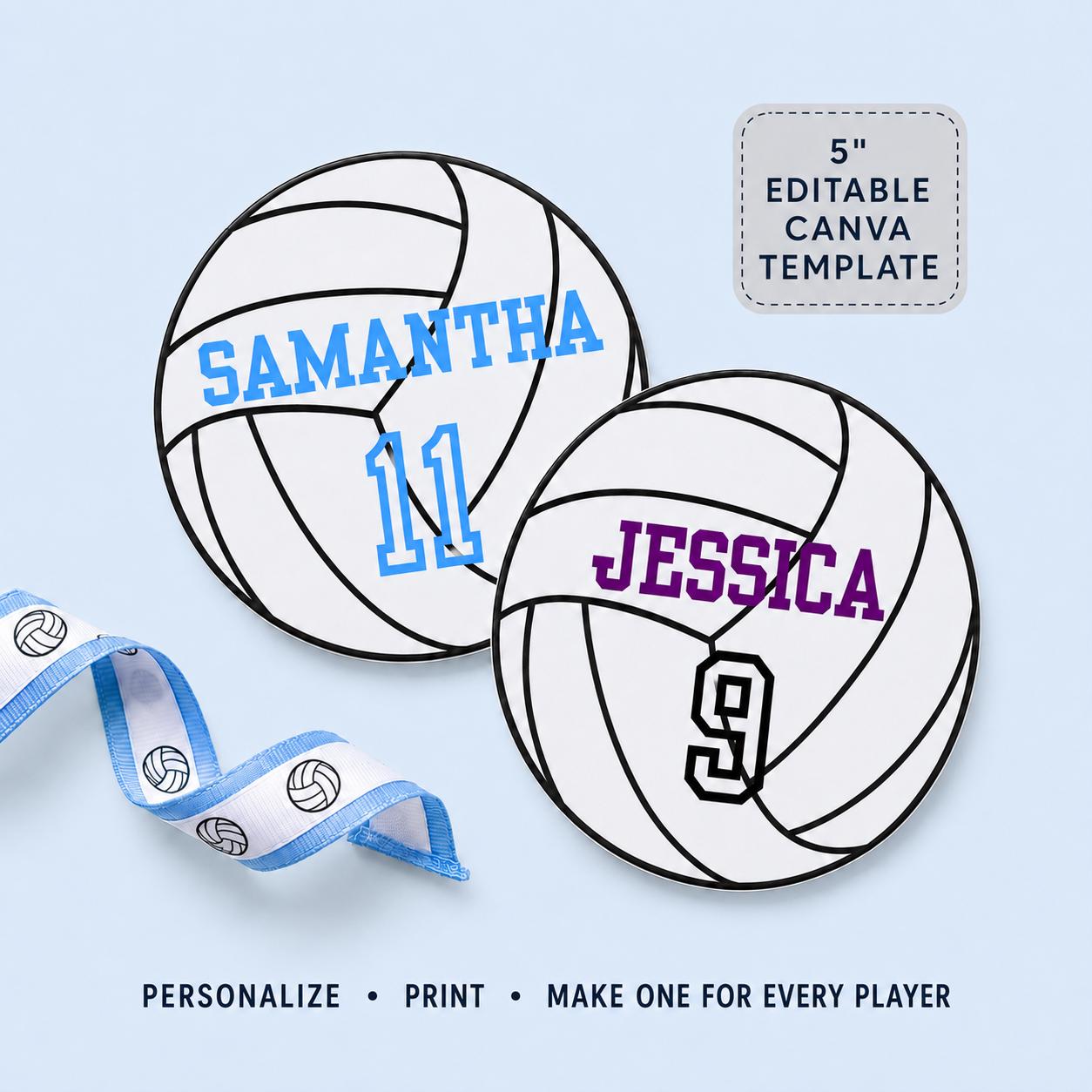 Volleyball Locker Sign 5" Editable Names and Player Numbers DIY Canva Template Printable DIY Club Travel Team End of Season Party Download