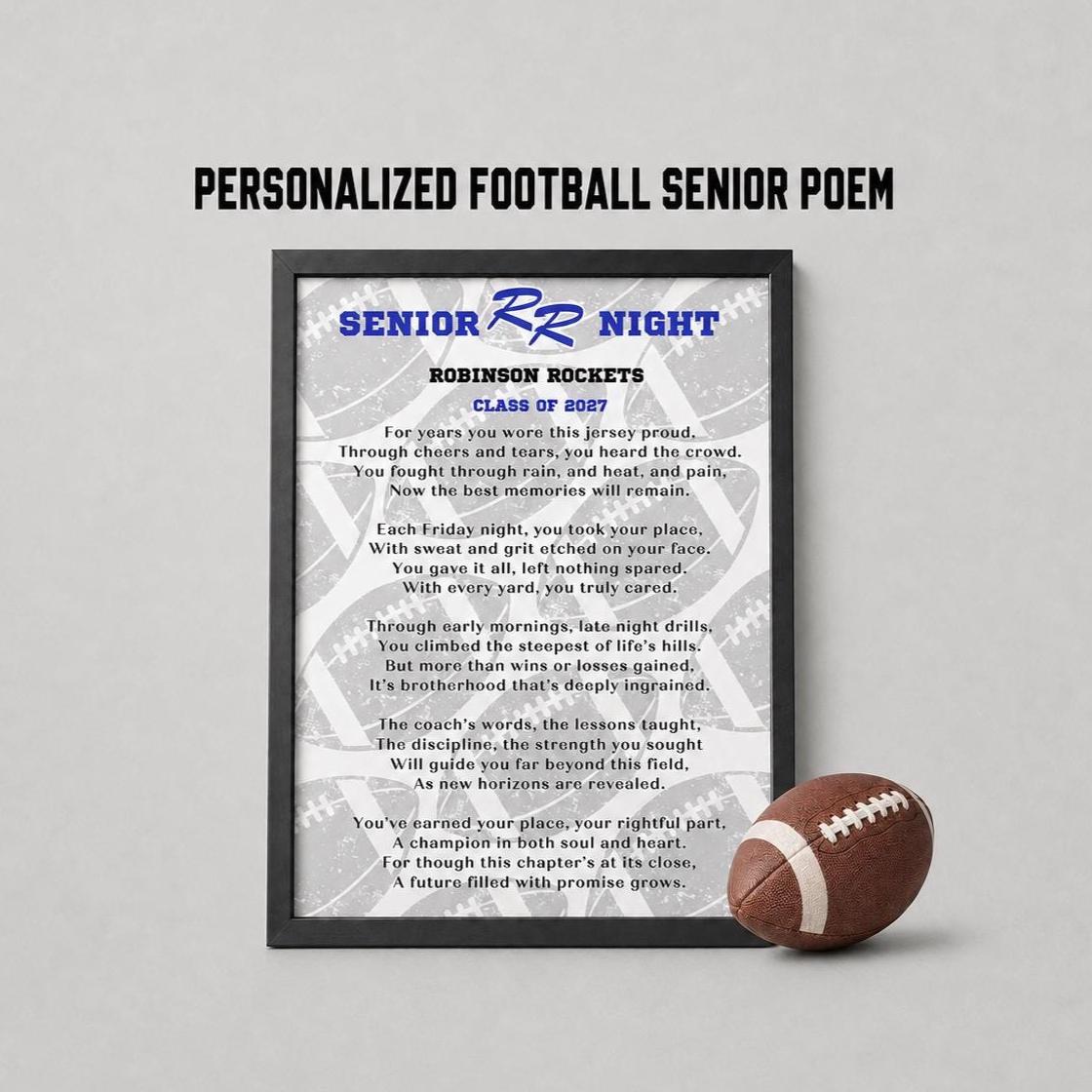 Football Senior Class of 2027 Senior Mom Gift to Son Football Gift PDF Graduation Custom Poem Senior  Personalized with Name and Number